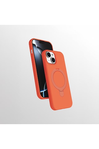 Apple Uyumlu iPhone 13 Kılıf M-safe Şarj Özellikli Standlı Zore Samara Kapak Turuncu
