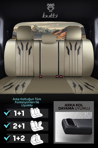 Bej - Siyah Butti Talos Serisi Premium Oto Koltuk Kılıfı Ortopedik Destekli, Ön Arka Tam Set, Aırbag Uyumlu