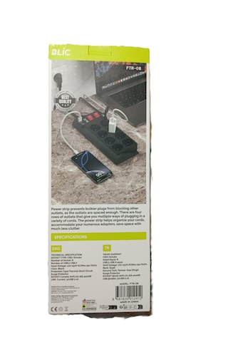 Termal Akım Korumalı Çoklu Priz Blic Ftr-08 4000w 8ac-3x Usb Işıklı Power 0.2 M