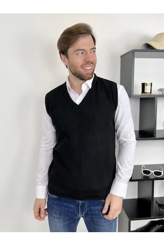 Stil' Goroda Büyük Beden Triko Yelek 169192210 Siyah