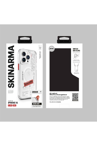Apple Uyumlu iPhone 15 Pro Kılıf Skinarma Magsafe Şarj Özellikli Yazı Desenli Airbagli Orion Kapak Şeffaf