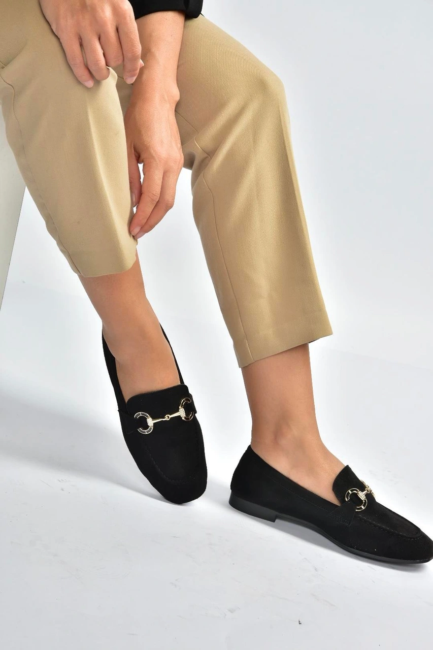 Fox Shoes V250017002 Siyah Süet Günlük Kadın Ayakkabı Siyah-süet