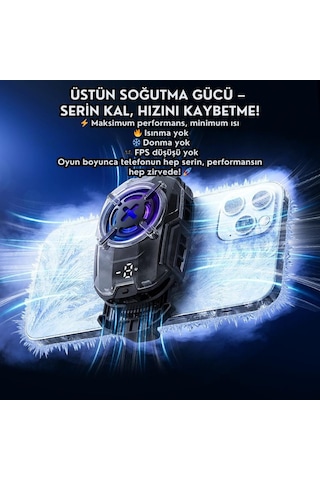 Coofbe Dijital Göstergeli Turbo Fan Işıklı Klipsli 27w Telefon Soğutucu Radyatör Tüm Telefonlara Uyumlu