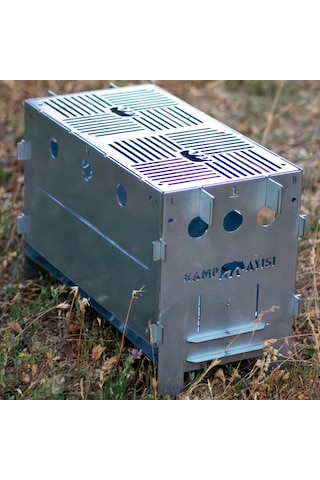 Kamp Ayısı Pyrowide Geniş Katlanır Metal Ateş Kutusu - 2mm Gri Galvaniz Çelik, Çantalı, 39.5 X 26.5 X 21 Cm Gri