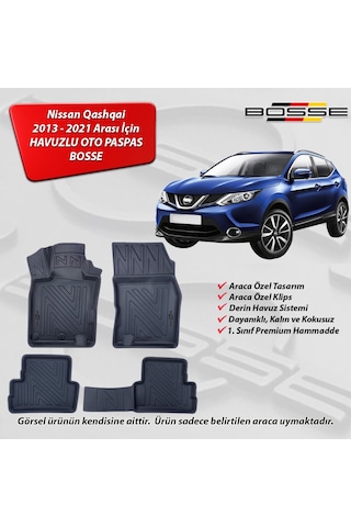 Nissan Qashqai Paspas Araca Özel 2013 - 2021 BOSSE 3D Havuzlu Oto Paspas