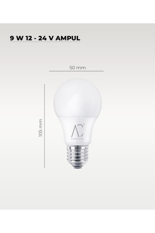 9w 12-24v Ampul 6500k - Beyaz Işık - E-27 Duy - 10 Adet Beyaz