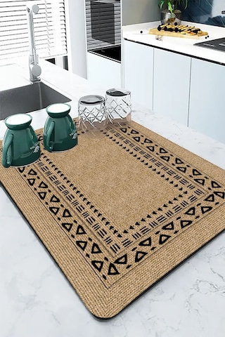 Bej Hasır Görünümlü Microfiber Bulaşık Kurutma Matı Mm019