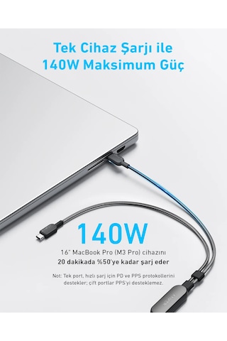Anker 140w 2-in-1 Usb-c To Usb-c Şarj Kablosu Siyah