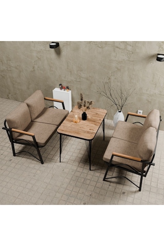 Mb Garden Furnıture Simetri Model, Balkon, Bahçe, Cafe, Metal Koltuk Takımı, Bahçe Takımı ,çay Seti,2+2 Masalı Süngerli Cappuccino