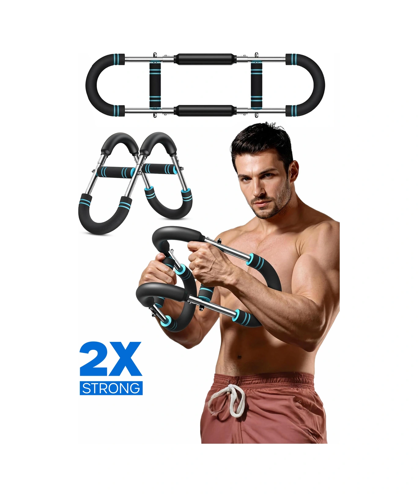 2x Power 25-50kg Ayarlanabilir Çift Metal Yaylı Göğüs & Kol Full Body Egzersiz Aleti Fitness Bar