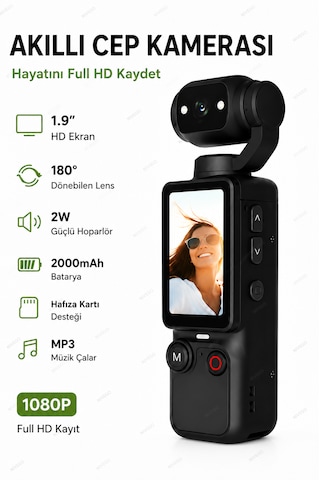 Blc Mini Wifi Vlog Kamera Akıllı Cep Kamerası 180 Dönebilen Lens 1080p Full Hd Kamera 1.9'' Ekran Mp3 Çalar 2000mah Batarya Taşınabilir Klipsli Mini Video Aksiyon Kamera