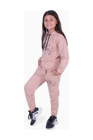 Fyk Kids Angel Baskı Detaylı Kız Çocuk Eşofman Takımı Kahverengi