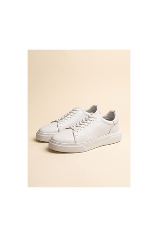 Bafaş Ayakkabı 911819 Beyaz Hakiki Dana Derisi Platform Tabanlı Erkek Sneaker