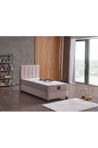 Bonita Tek Kişilik Baza + Başlık + Yatak Set 3 Lü Set Krem