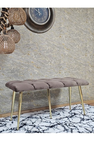 Zafir Gold Metal Yeşil Oturaklı Sivriltme Ayaklı Babyface Puf & Bench & Oturak Kahverengi
