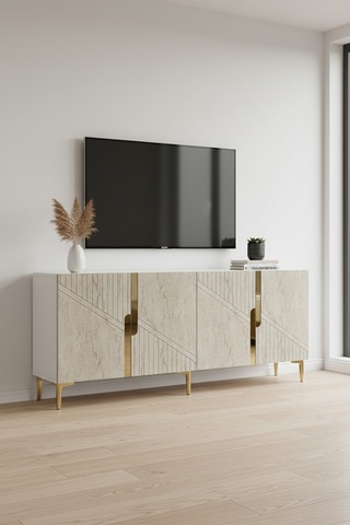 Ceneyra KA1828BTG Evva Konsol Ve Tv Sehpası BEYAZ - TRAVERTEN - GOLD 180cm