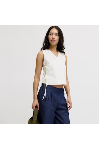 Jack & Jones Kadin Baglama Detayli Kolsuz Asimetrik Üst - Alia - 12287870 Blanc De Blanc