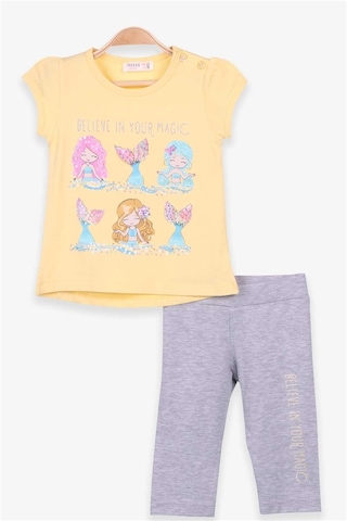 Breeze Kız Bebek Kapri Taytlı Takım Deniz Kızı Baskılı 18-24 Ay Sarı