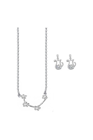 Chavin Zirkon Taşlı Kova Burç Kolye Küpe Seti Dt24x Gümüş