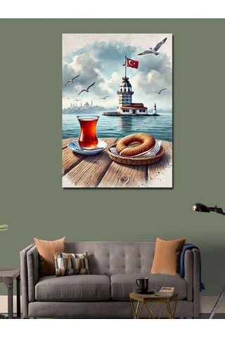 Kanvas Tablo Kız Kulesi Ve Çay Bardağı 50cmx70cm