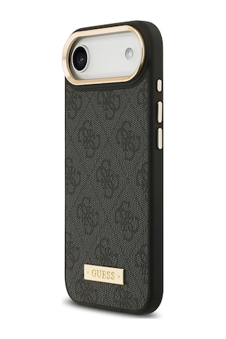 Apple Uyumlu iPhone 17 Air Kılıf Guess Lisanslı M-safeli 4g Desenli Pu Metal Plaka Klasik Logolu Siyah Siyah
