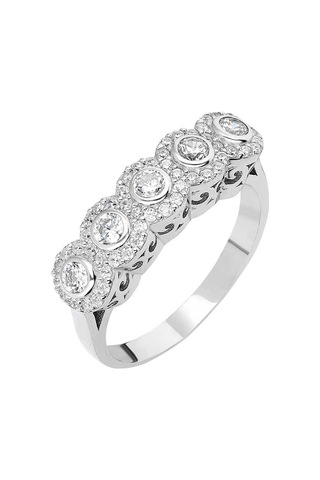 Tesbihane Starlight Diamond Pırlanta Montür Elit Tasarım 925 Ayar Gümüş Kadın Beştaş Yüzük Beyaz