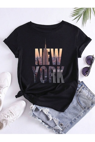 Flood Of Style Unisex Siyah New York City Baskılı Oversize