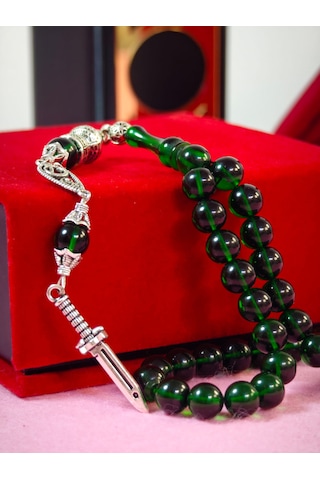 Ateş Kehribar Tesbih Bilek Boy 8 Mm Usta İşçilikli Orjinal Kehribar Küre Kesim Bilek Boy Kişiye Özel İsimli Altın - Gümüş