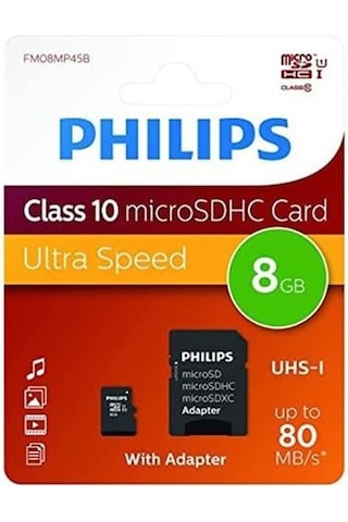 Philips Fm08mp45b/00 8gb Class10 Uhs-ı U1 Tf Adaptörlü Micro Sdhc Hafıza Kartı