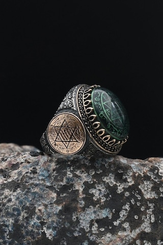 Özel Tasarım Hz. Süleyman Mührü Gümüş Erkek Yüzüğü 901543 Gümüş