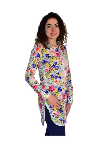 Kadın Gül Desen Viscon Gömlek Bgl-st04241 Pembe