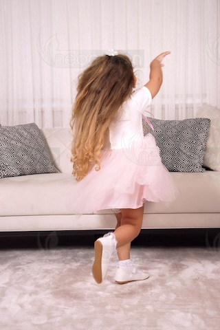 Kız Çocuk Bebe Yaka Kısa Kollu Astarlı Tüllü Elbise Kısa-pembe Pembe