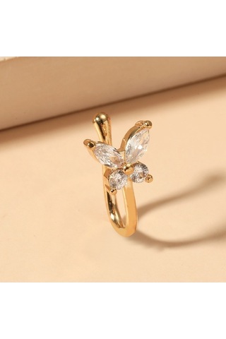 Flybuy Zirkonyum U Süslemesi Şeklinde Klipsi Kelebek İşlemeli Burun Burun Bakır Altın A-1204 Ow Altın
