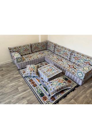 Coton Şark Köşesi Anadolu Desenli 20cm Minder Takımı Gri