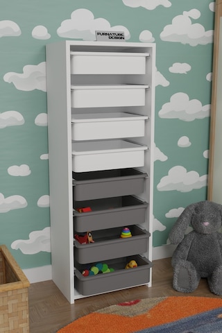 8 Sepetli Çok Amaçlı Oyuncak Mutfak Dolabı - Beyaz-gri&beyaz