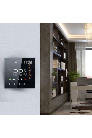 Hfambition Siyah Akıllı 16a Elektrikli Isıtıcı Termostatı - Tuya App İle Programlanabilir, Ses Kontrollü Dokunmatik Ekranlı Sıcaklık Kontrol Paneli