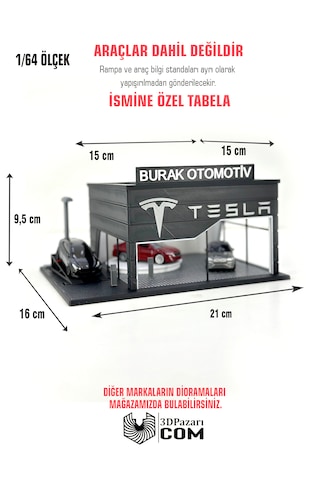 1/64 Ölçekli Tesla Diorama Tasarımlı Araç Sergileme Garajı 3d Baskı