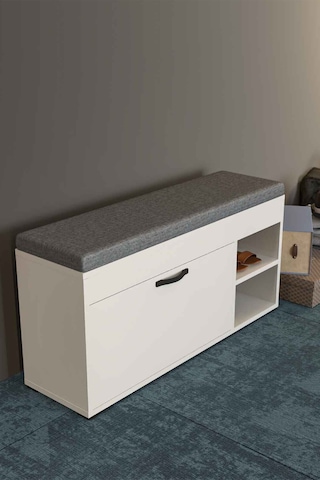 Gees Global Puflu Ayakkabılık Bench Beyaz 90 Cm Gbzs