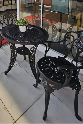 Ceritti Ferforje Görünümlü Plastik 2 Kişilik Masa Takımı-1006 Siyah