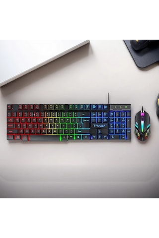 Techbloom Ergonomic Kablolu Gaming Klavye Ve Fare Seti Black Abs Malzeme Laptop İçin Ergonomik Tasarım Diğer