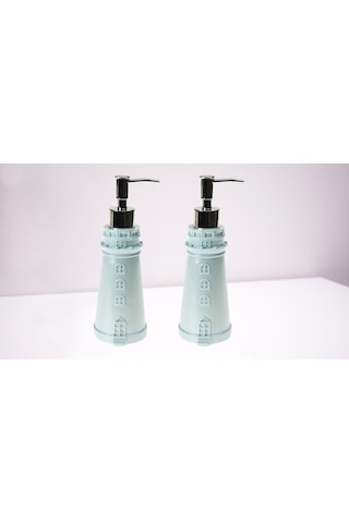 Banyo Seti Sıvı Sabunluk 2 Adet Deniz Feneri Mavi Model Poliresin Mavi
