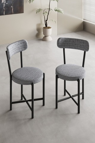 Sandalye 2 Adet Keten Kumaş Metal Ayak Modern Mutfak Sandalyesi Cafe Balkon Ofis Teddy 9812 Gri Çok Renkli