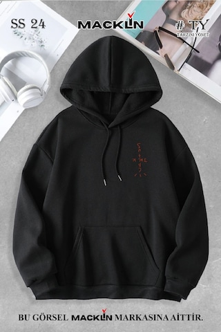 Macklin Unisex Kadın Erkek Cactus Jack Halı Özel Tasarım Baskılı Kapşonlu Sweatshirt Siyah Mck0854 Siyah