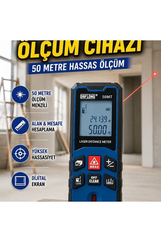 50 Metre Dijital Lazer Mesafe Ölçer Alan Hesaplama Özellikli Ölçüm Cihazı