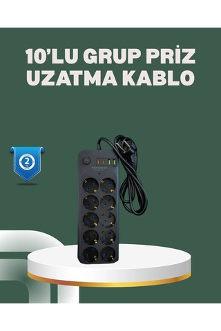 Termal Koruma Sistemli Usb Type-c 10 Lu Grup Priz 2m 2500w Güç Kapasiteli Standart