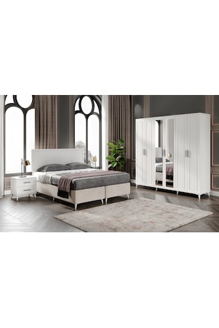 Paris 6 Kapaklı Komple Mdf Beyaz Gardırop