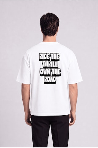 Black Nova Oversize Baskılı Unisex %100 Pamuk T-shirt Own The Road Beyaz