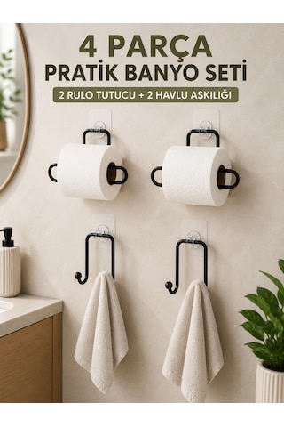 Pratik Banyo Düzenleme Seti 2 Adet Rulo Kağıt Tutucu 2 Adet Havlu Askılığı - Lisinya Çok Renkli