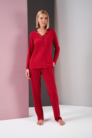 Pjs 26001 Kadın Saten Düğmeli Yaka Cepli Uzun Kollu Pijama Takım bordo