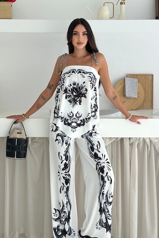 Asprin Fashion İthal Jessica Kumaş Desenli İkili Takım Siyah Siyah